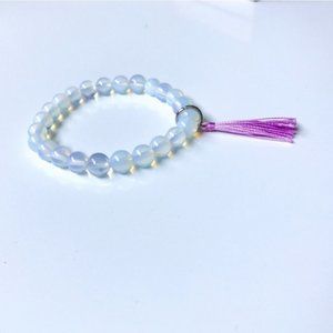Glowing Opalite Stone Mala Bead Bracelet w/ Tassel
